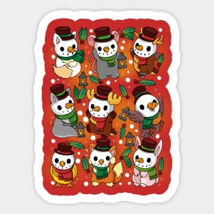 Snowman Animals Sticker